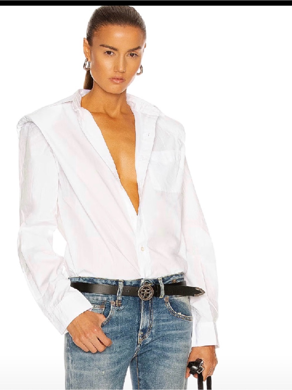 R13 Folded Shoulder Shirt, XSMALL Classic White Button-Down Shirt